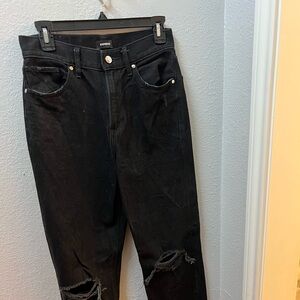 Express Women’s high rise black jeans with fray & rips size 0R